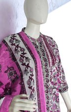 A 3-piece cotton kurta set in soft lilac and white, adorned with intricate floral block prints