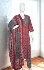 Crimson Leaf Cotton Kurta Set