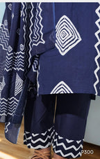 Navy Blue Geometric Printed Suit Set