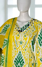 Cotton Printed Straight Kurta Set with Embroidered Neckline