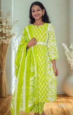 Fresh Green Floral Printed Suit Set-3