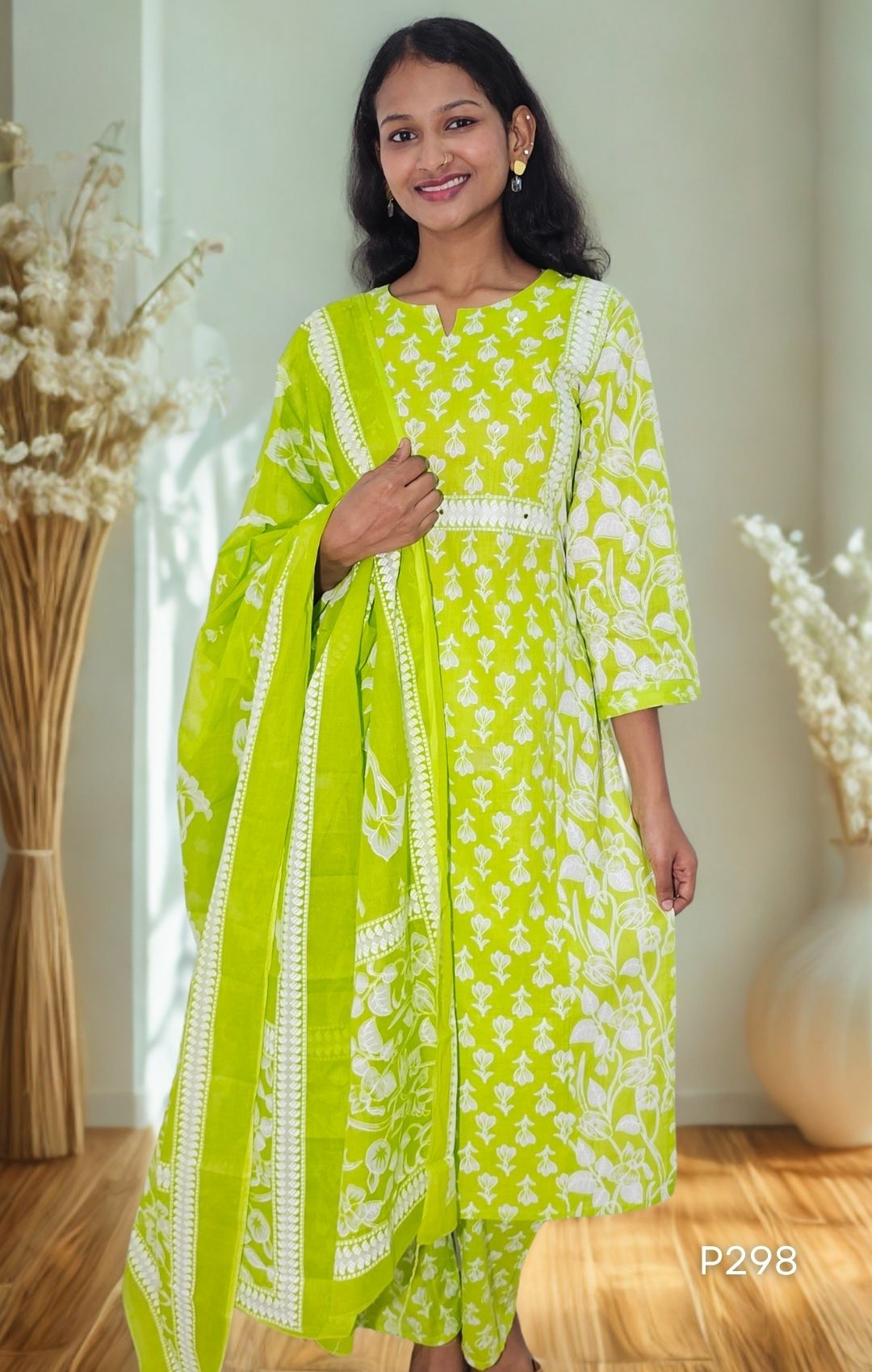 Fresh Green Floral Printed Suit Set-3