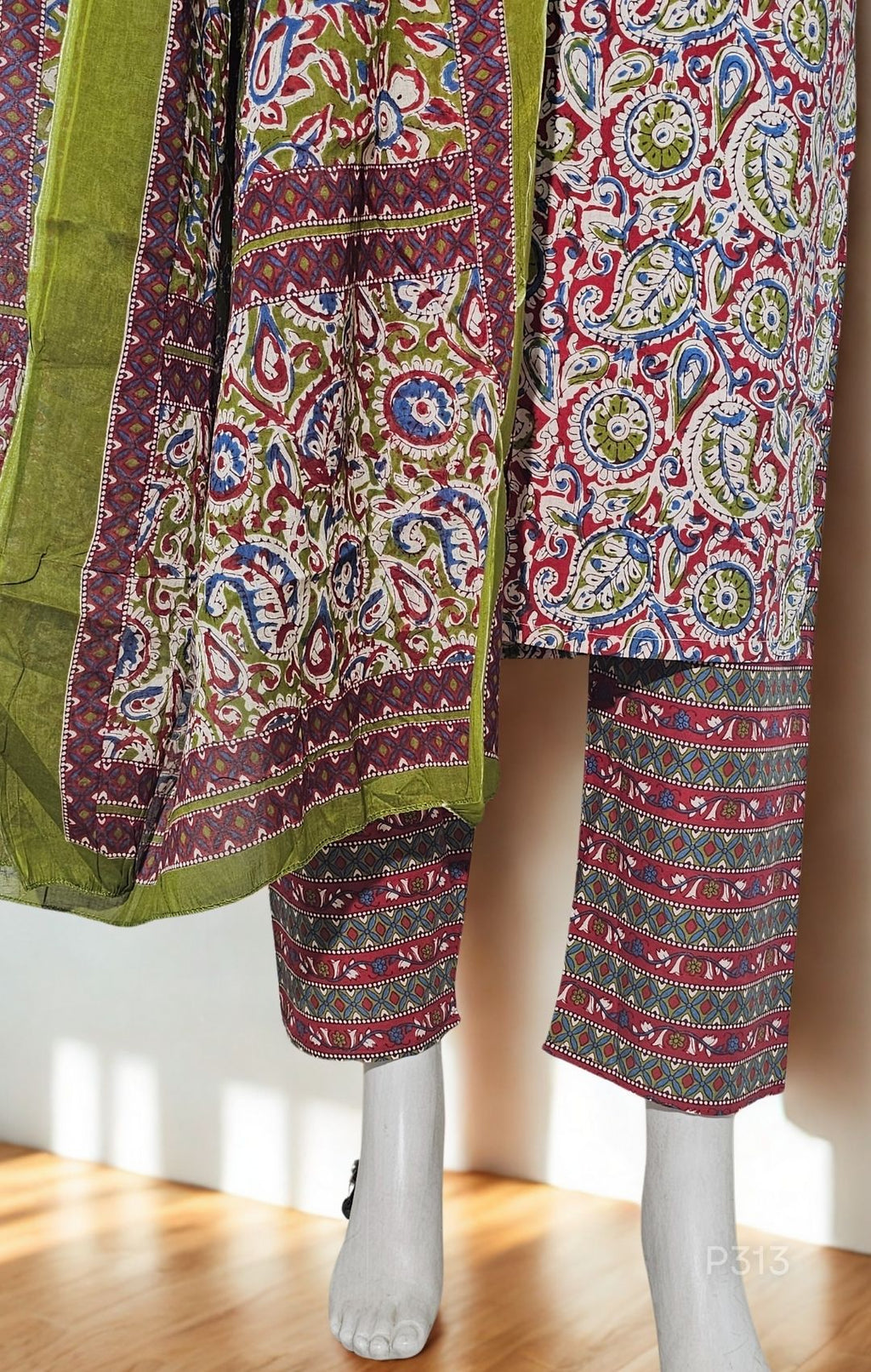 Olive Maroon Paisley Cotton Kurta Set