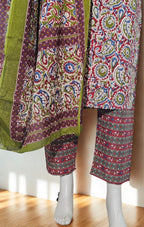 Olive Maroon Paisley Cotton Kurta Set