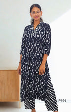 Black Tie-Dye Cotton Rayon Kurta Set
