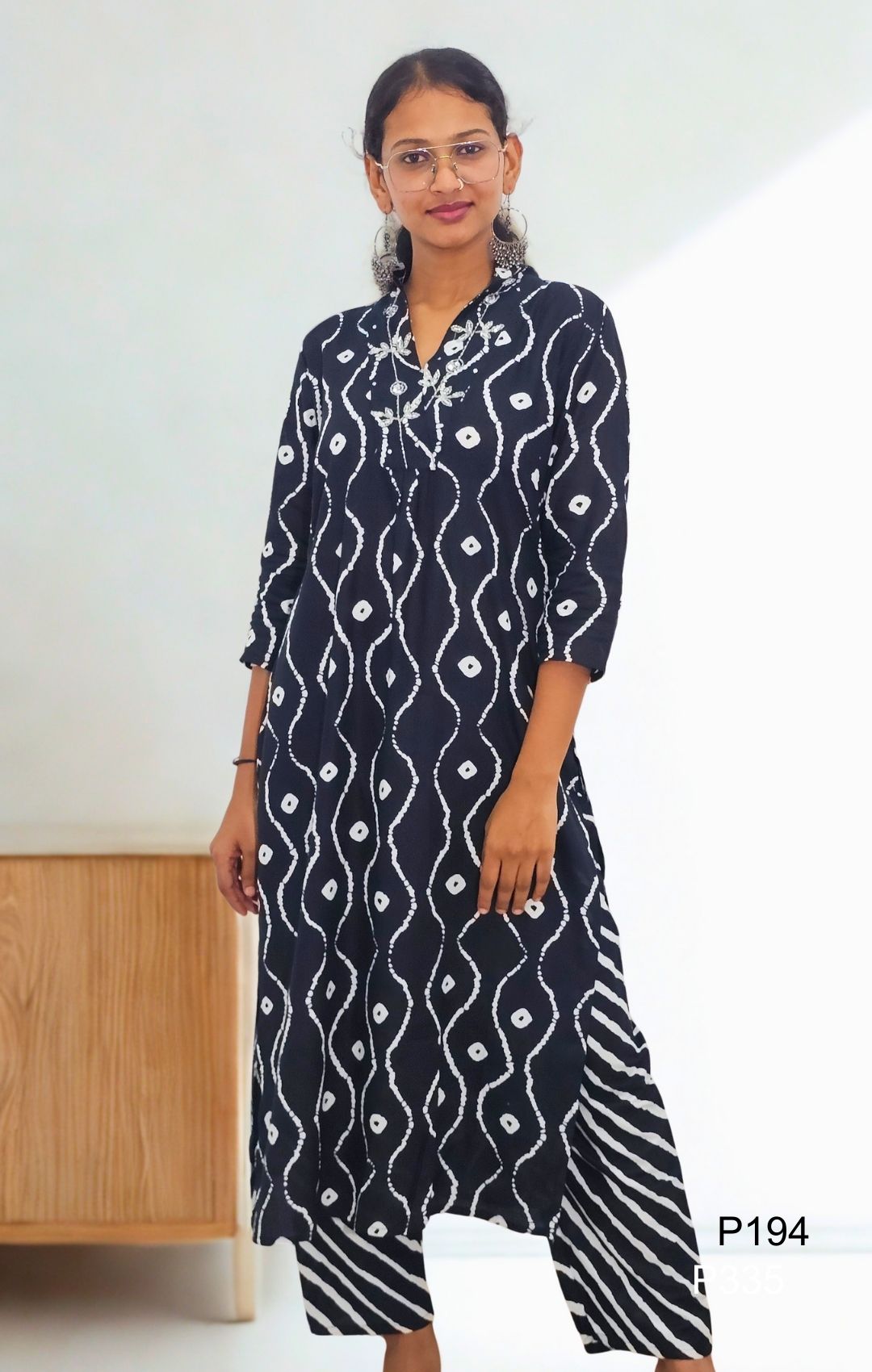 Black Tie-Dye Cotton Rayon Kurta Set