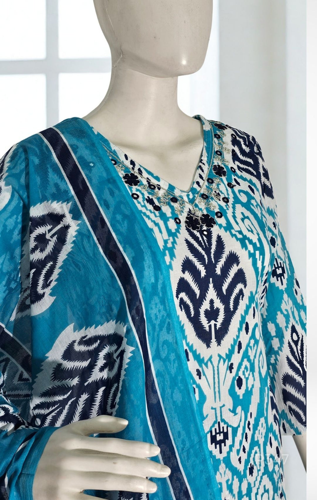 Cotton Printed Straight Kurta Set with Embroidered Neckline