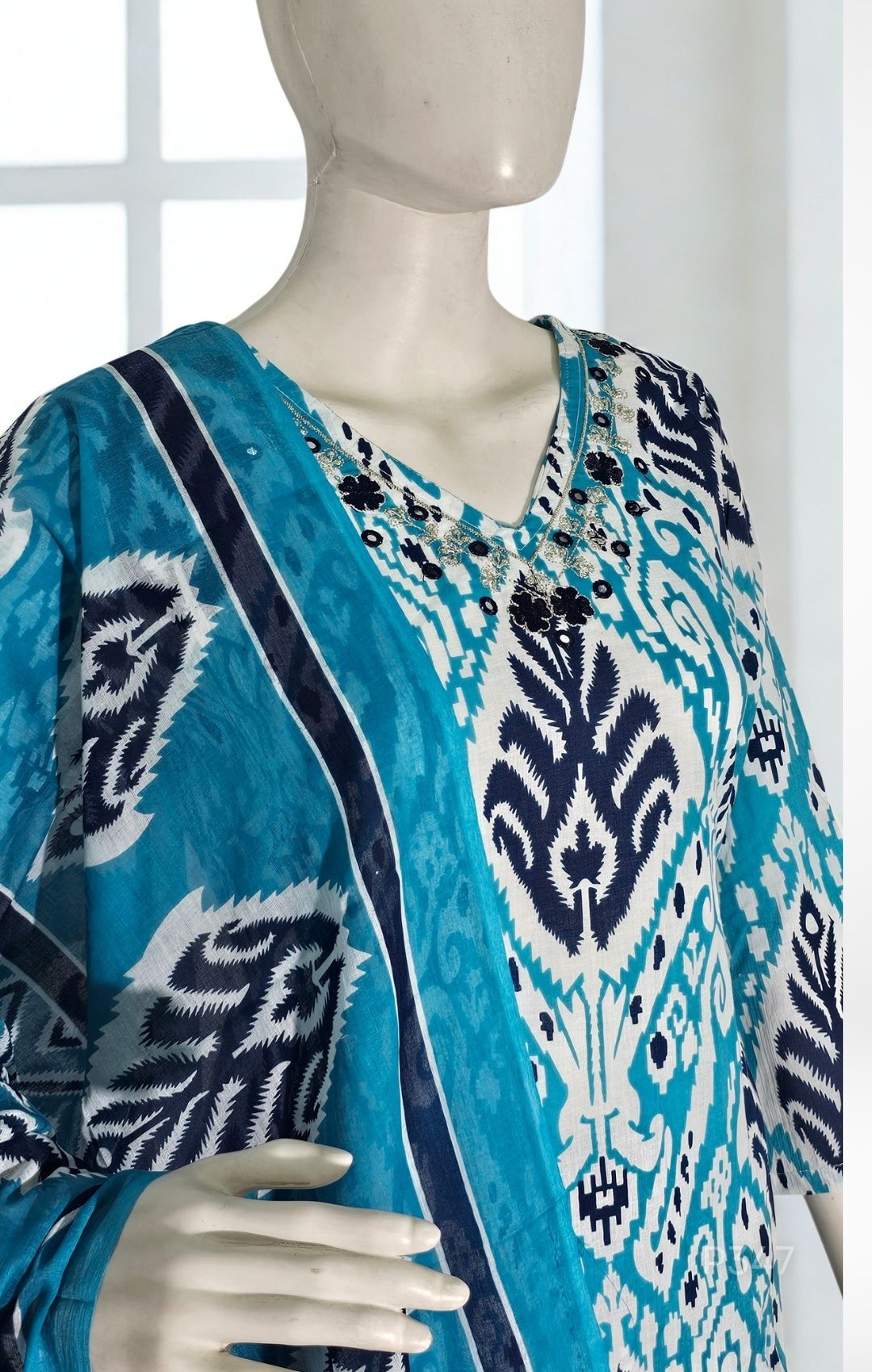 Cotton Printed Straight Kurta Set with Embroidered Neckline