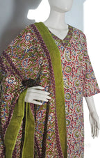 Olive Maroon Paisley Cotton Kurta Set