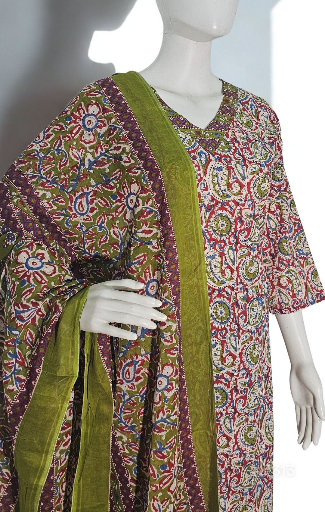 Olive Maroon Paisley Cotton Kurta Set