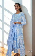 Sky Mist Block Print Kurta Set