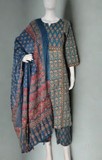 Ajrakh-Inspired Navy & Teal Cotton Kurta Set