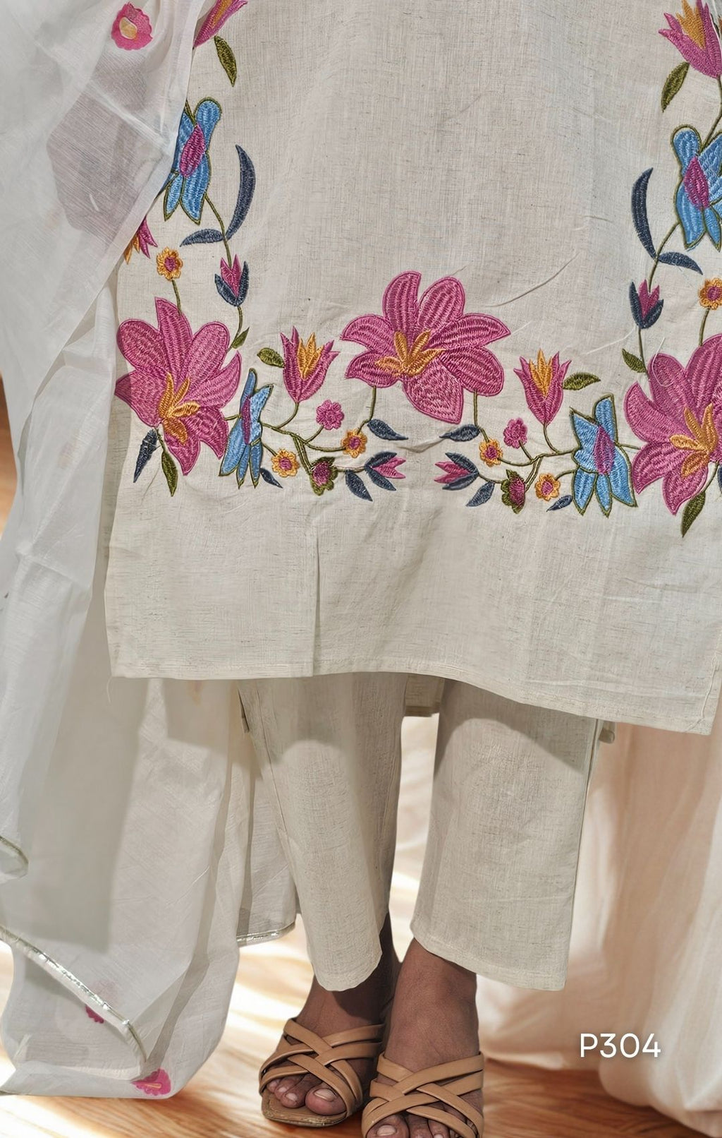Ivory Bloom Embroidered Kurta Set-4