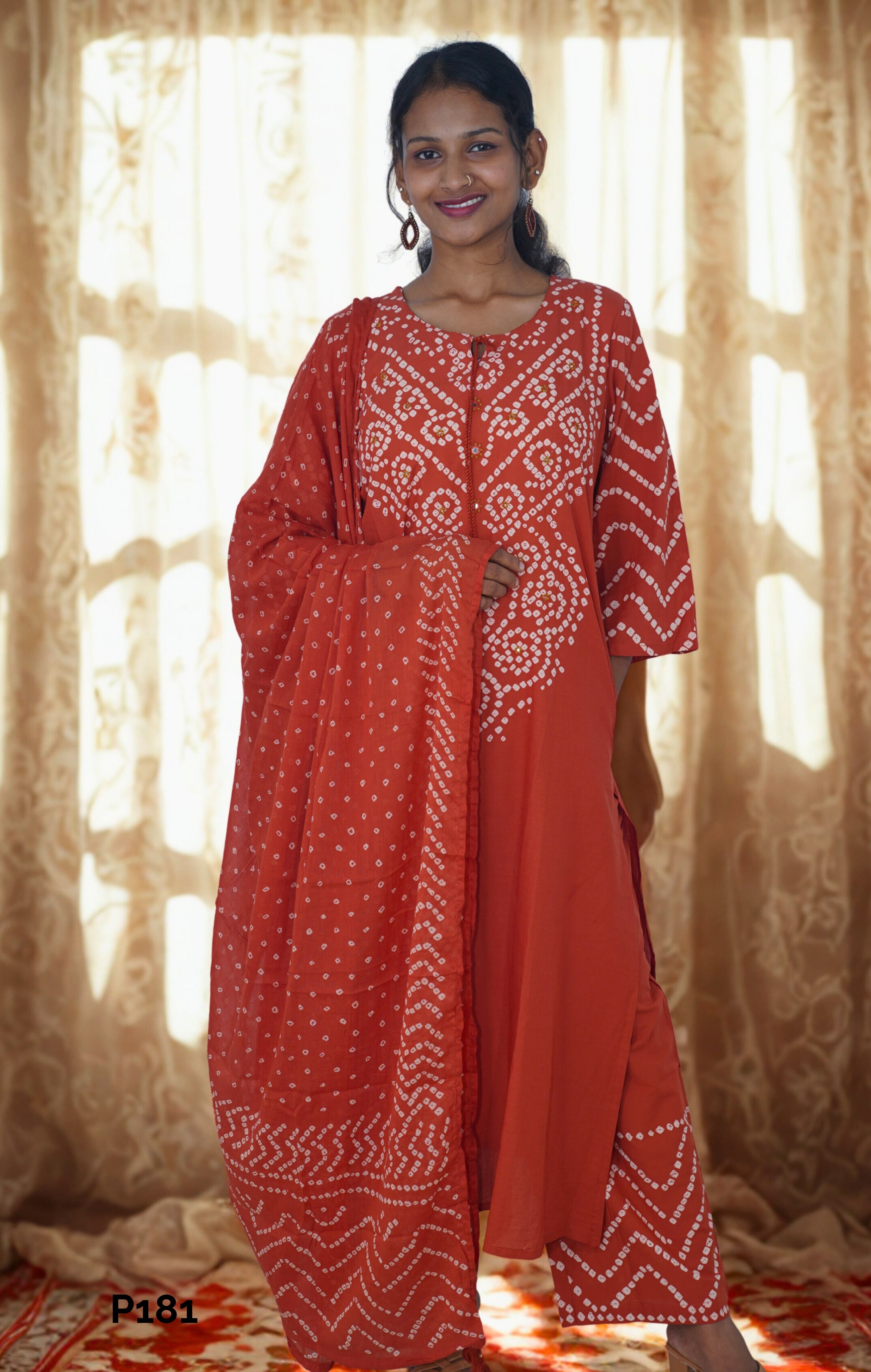 Terracotta Bandhani Cotton Set