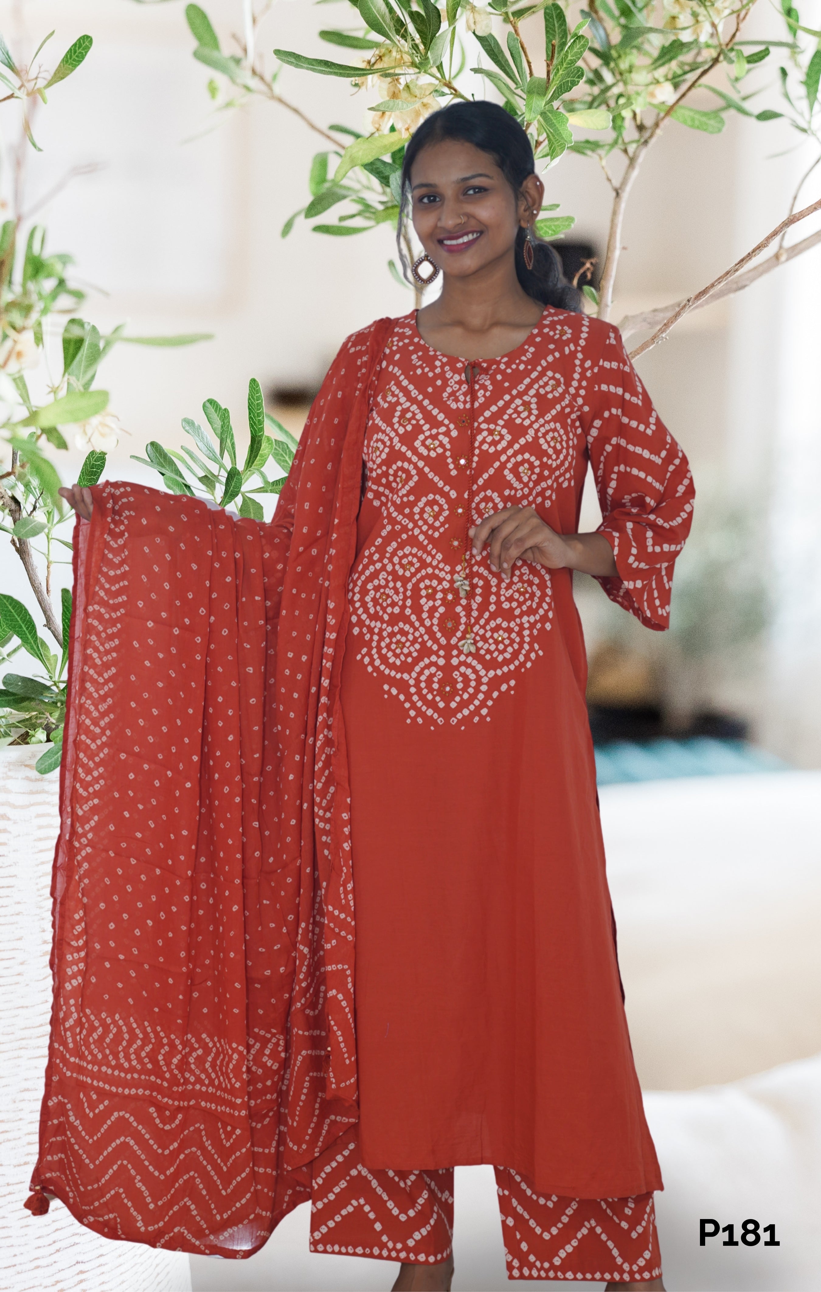 Terracotta Bandhani Cotton Set