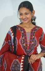 Rust Red Ajrakh Print Cotton Kurta Set with Dupatta