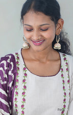 Ivory Khadi Cotton Set with Purple Ajrakh Dupatta| P204