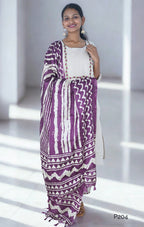 Ivory Khadi Cotton Set with Purple Ajrakh Dupatta| P204