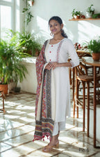 P205_IvoryKhadiCottonKurtaSetwithSilk-MixKalamkariDupatta-1