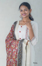 Ivory Khadi Cotton Kurta Set with Silk-Mix Kalamkari Dupatta|P205