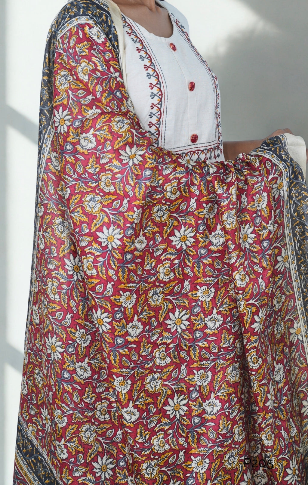 Ivory Khadi Cotton Kurta Set with Silk-Mix Kalamkari Dupatta|P205