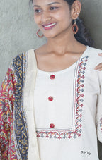 Ivory Khadi Cotton Kurta Set with Silk-Mix Kalamkari Dupatta|P205