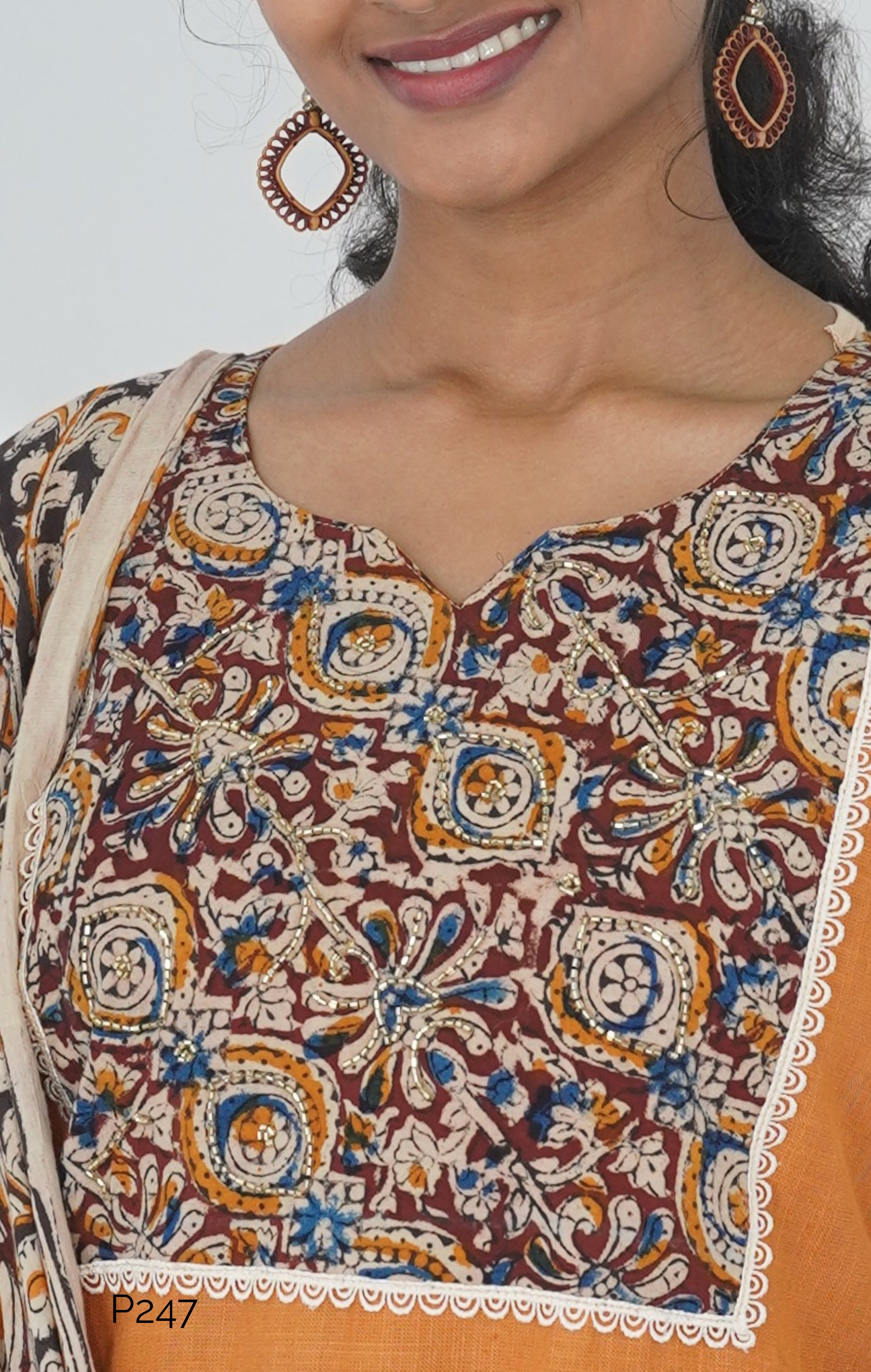 Rust Orange Kurta Set with Kalamkari Dupatta