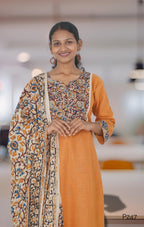 Rust Orange Kurta Set with Kalamkari Dupatta