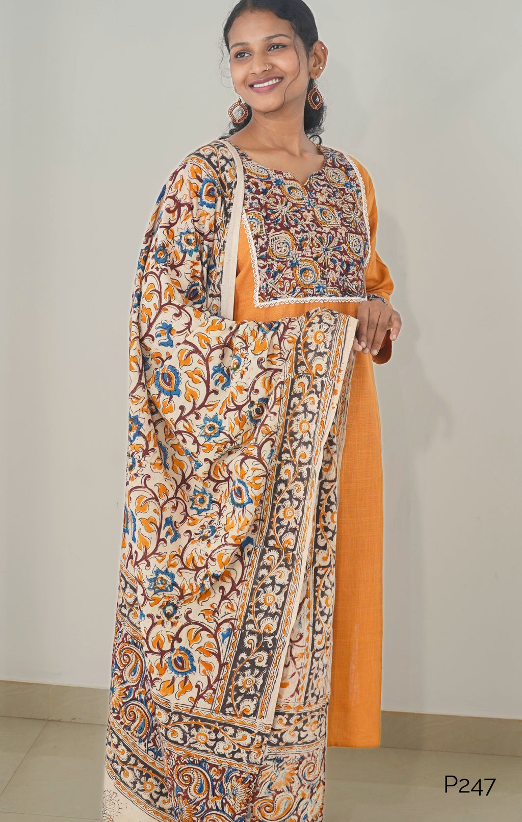Rust Orange Kurta Set with Kalamkari Dupatta