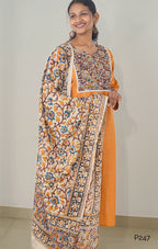 Rust Orange Kurta Set with Kalamkari Dupatta