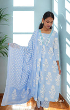 Sky Mist Block Print Kurta Set