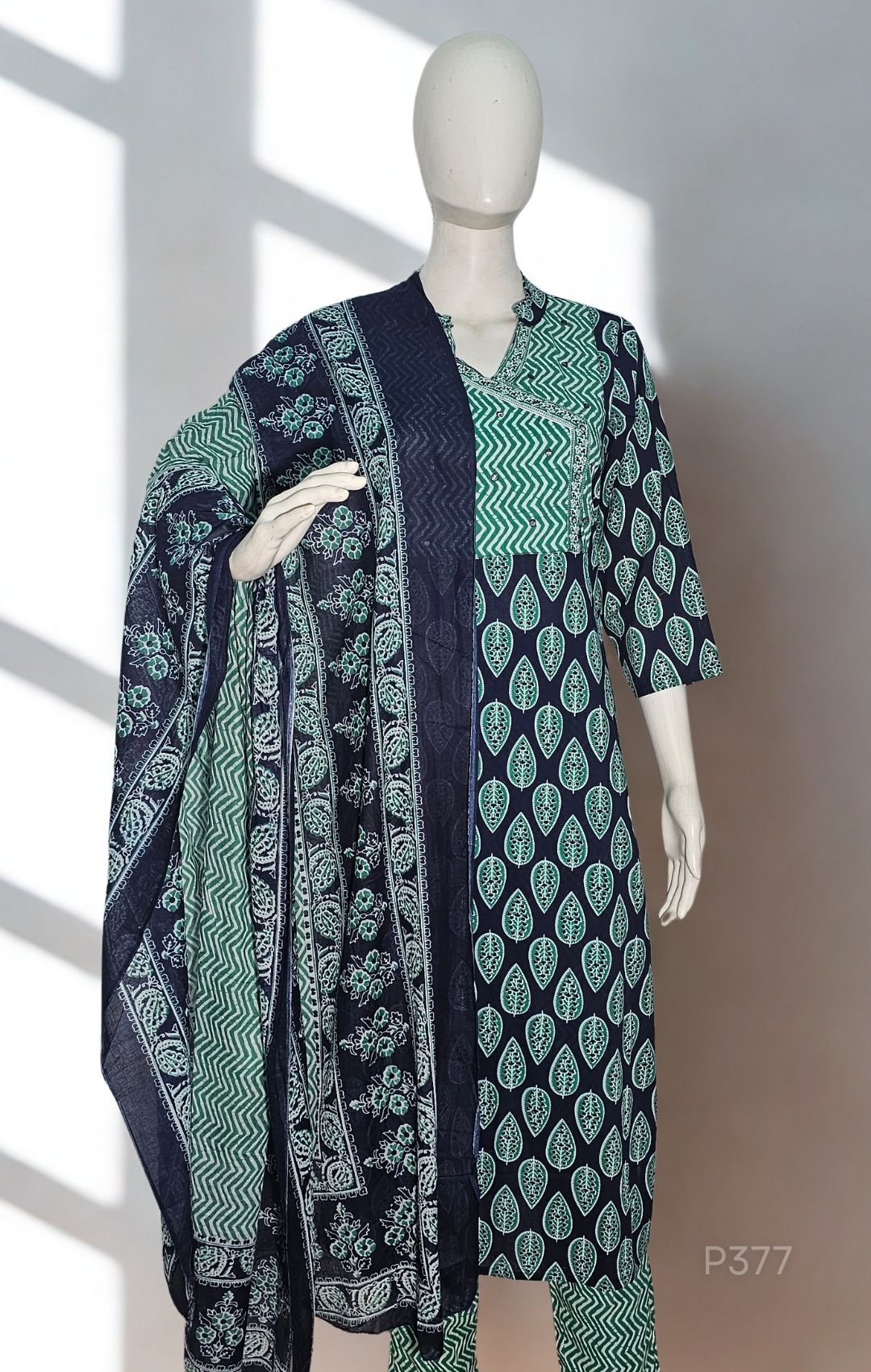 Indigo Leaf Cotton Kurta Set