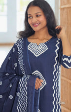 Navy Blue Geometric Printed Suit Set-view-1