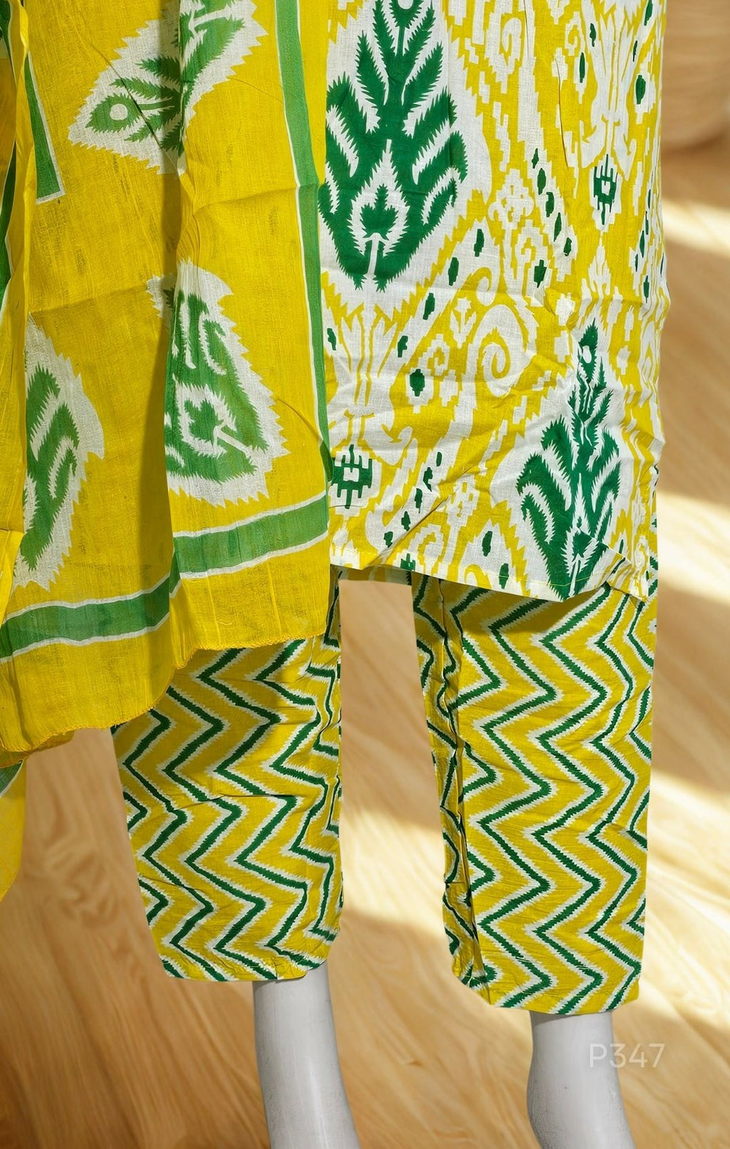 Cotton Printed Straight Kurta Set with Embroidered Neckline