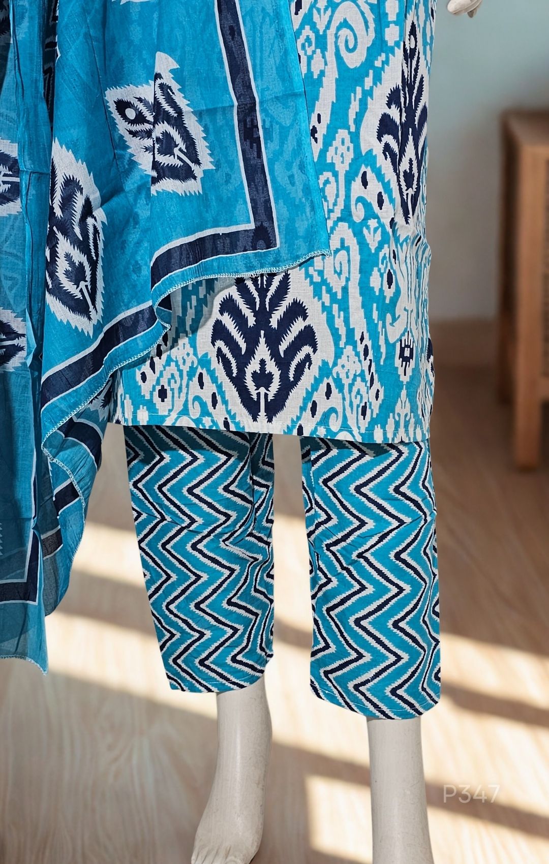 Cotton Printed Straight Kurta Set with Embroidered Neckline