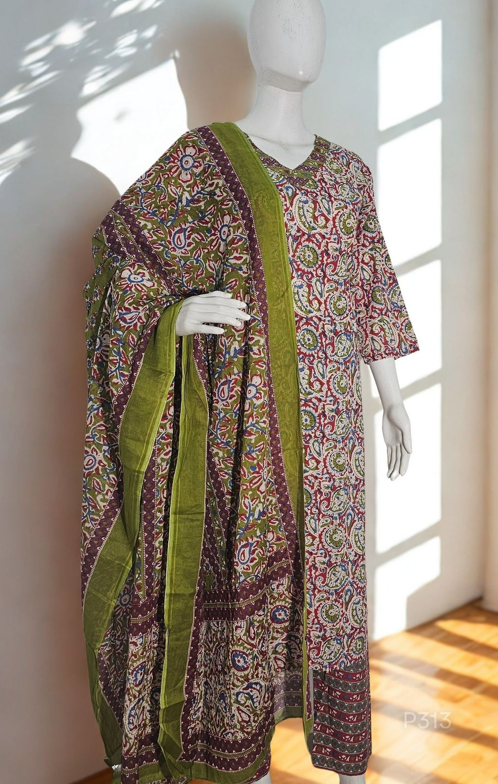 Olive Maroon Paisley Cotton Kurta Set