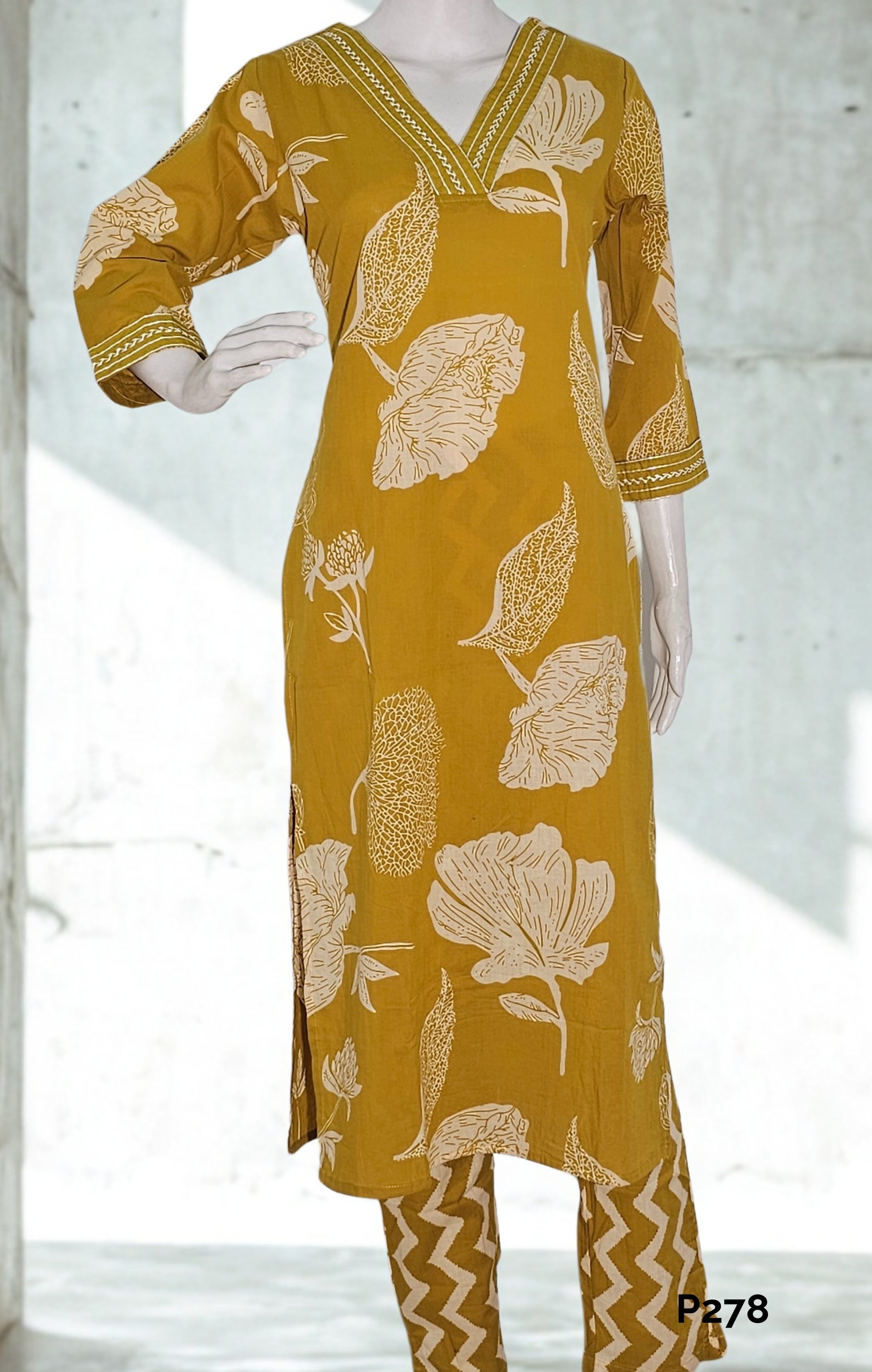 Mustard Yellow Floral Cotton Set