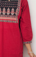 Maroon Red Cotton Kurta Set with Mulmul Dupatta | P305