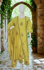 Lime Green A-Line Silk Kurta Set