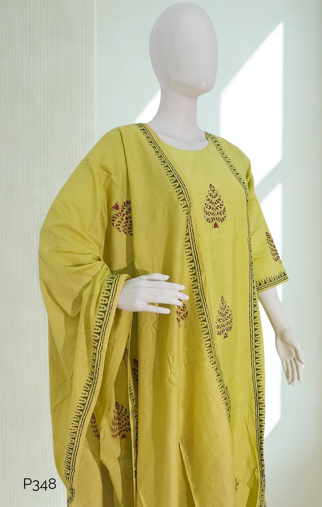 Lime Green A-Line Silk Kurta Set