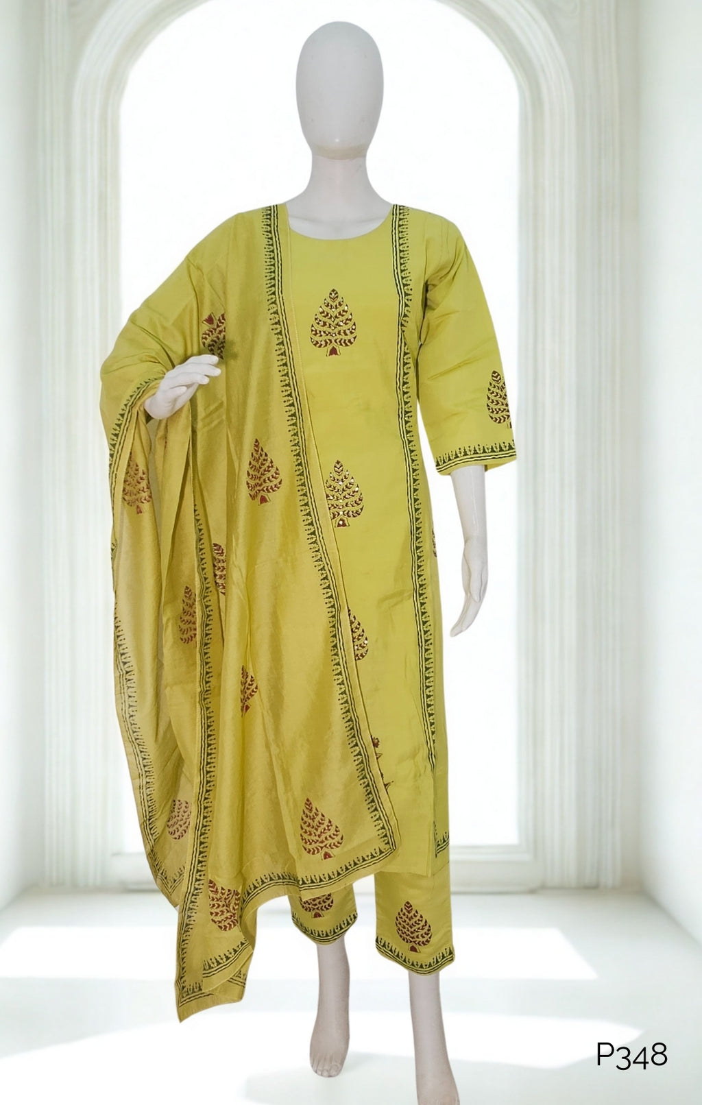 Lime Green A-Line Silk Kurta Set