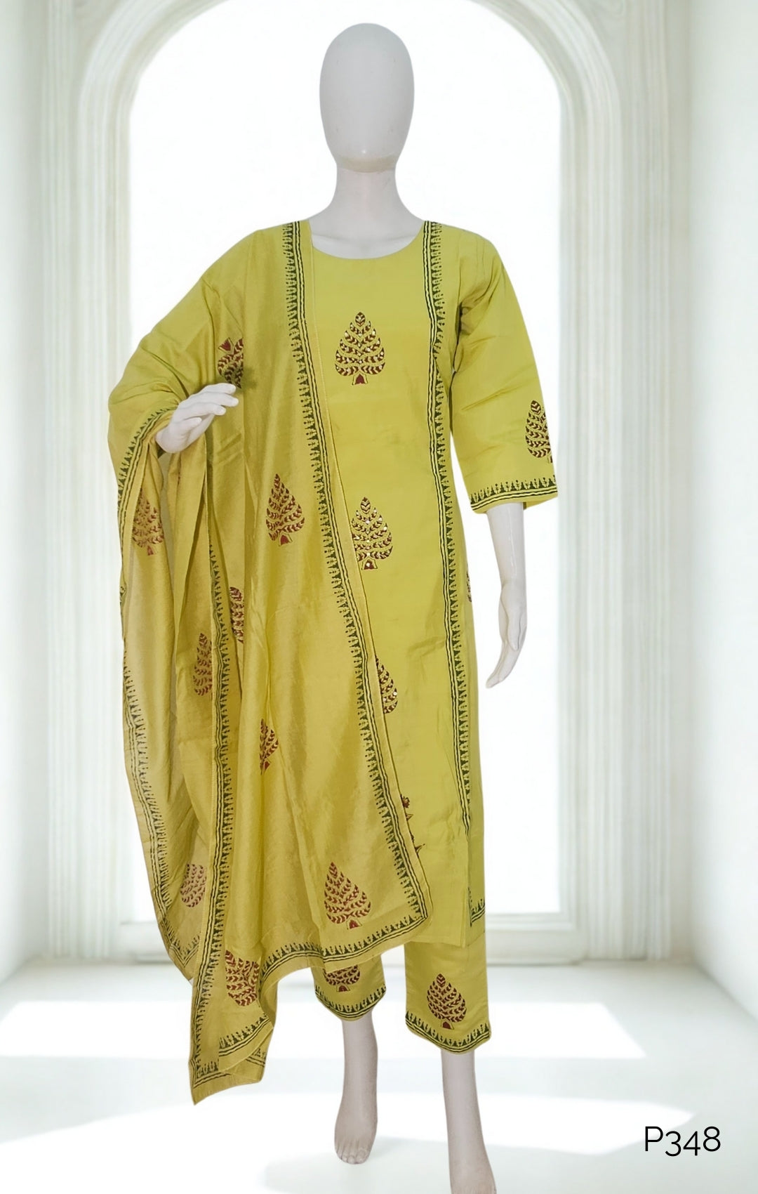 Lime Green A-Line Silk Kurta Set
