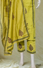 Lime Green A-Line Silk Kurta Set