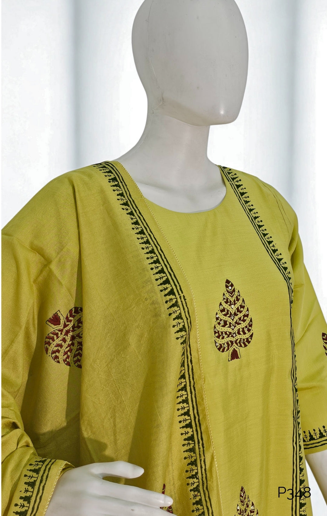 Lime Green A-Line Silk Kurta Set