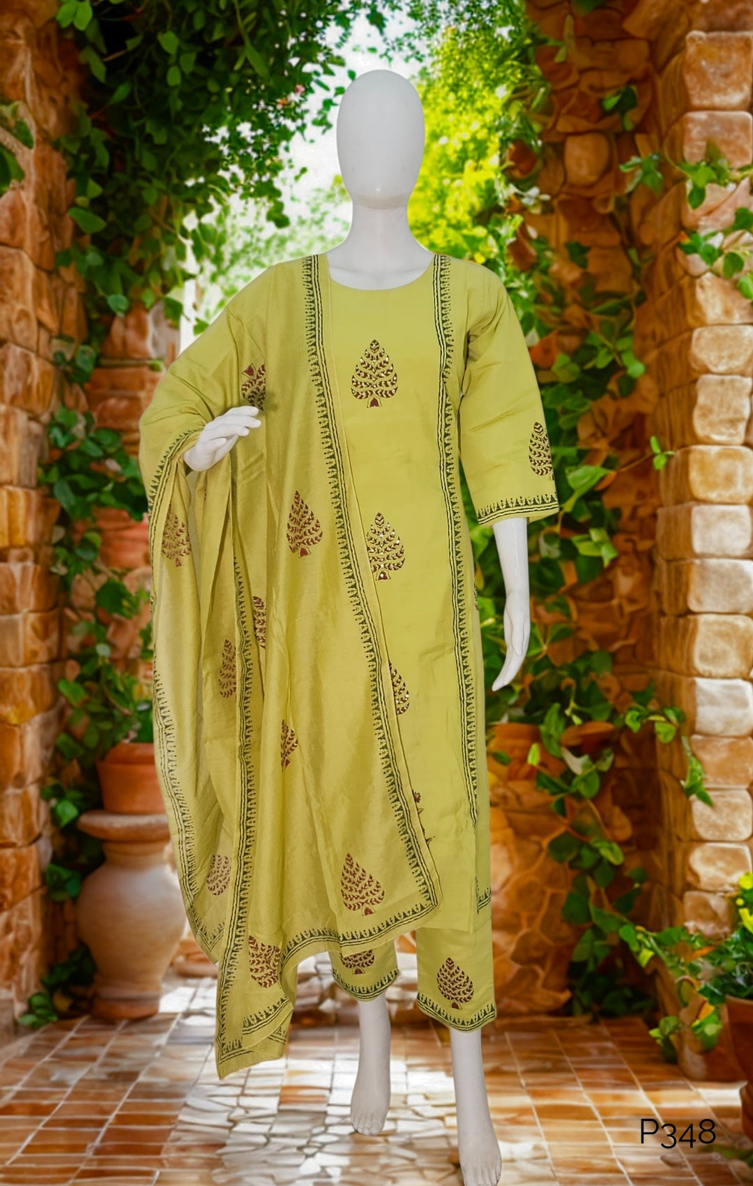 Lime Green A-Line Silk Kurta Set