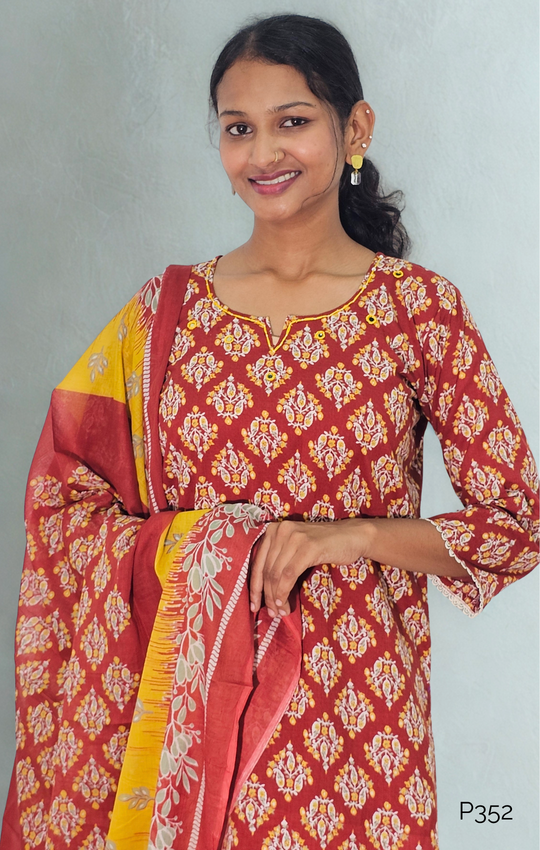 Rust-Yellow Handblock Print Cotton Set