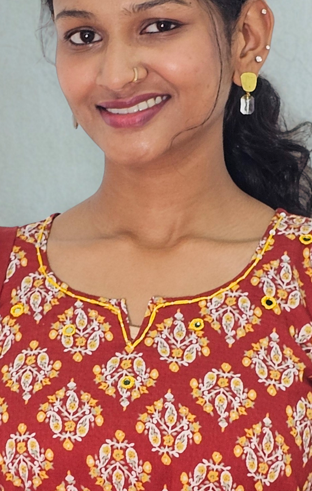 Rust-Yellow Handblock Print Cotton Set