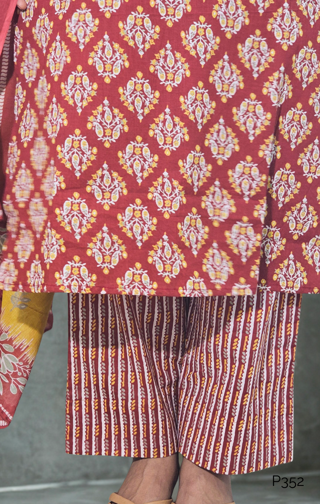 Rust-Yellow Handblock Print Cotton Set