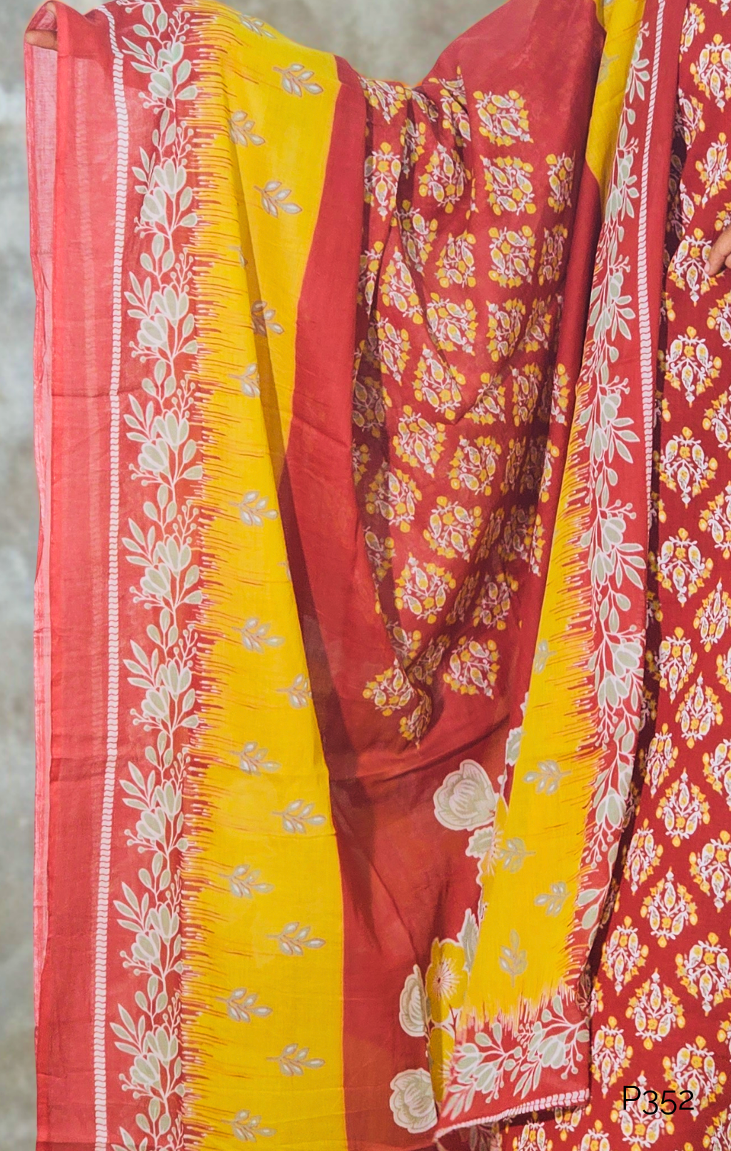 Rust-Yellow Handblock Print Cotton Set