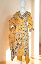 A 3-piece cotton kurta set in rich yellow